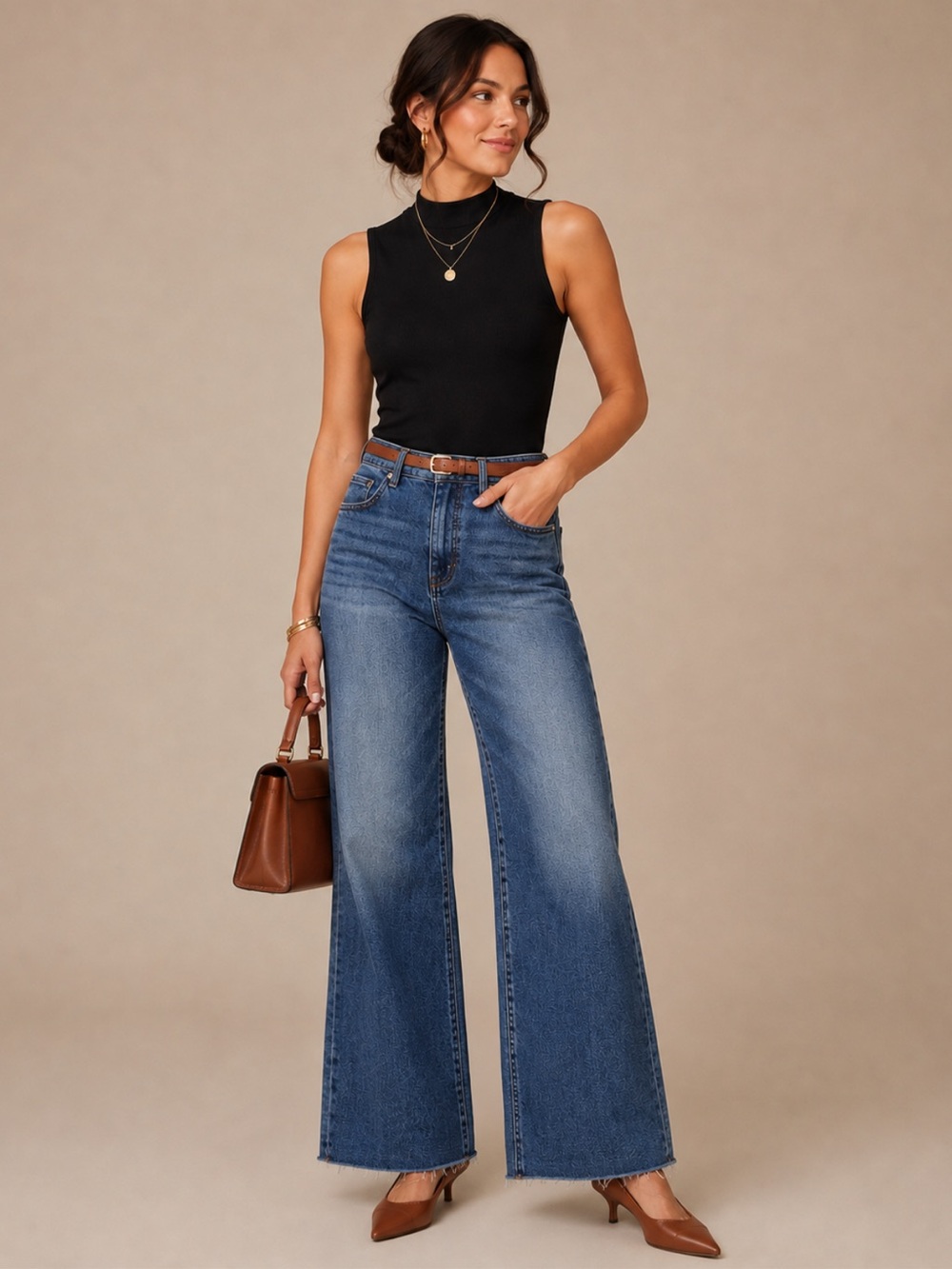 NWT Quince Bella Stretch High Rise Wide-Leg Raw Hem Jeans Twilight Blue Size 27 - Picture 3 of 15